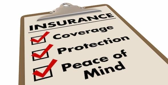 A clipboard showcasing an "Insurance" checklist: Coverage, Protection, Peace of Mind—each ticked with a red check. It's a clear reminder of how auto insurance policies stack up to provide comprehensive security and assurance.